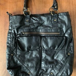 Faux leather black book bag